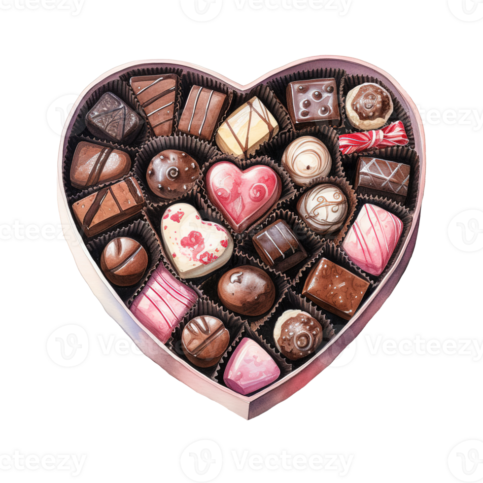 AI generated Heart Shaped Box Filled with Chocolates. AI Generated Image png