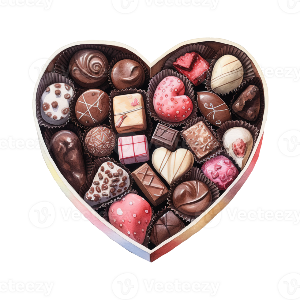 AI generated Heart Shaped Box Filled with Chocolates. AI Generated Image png