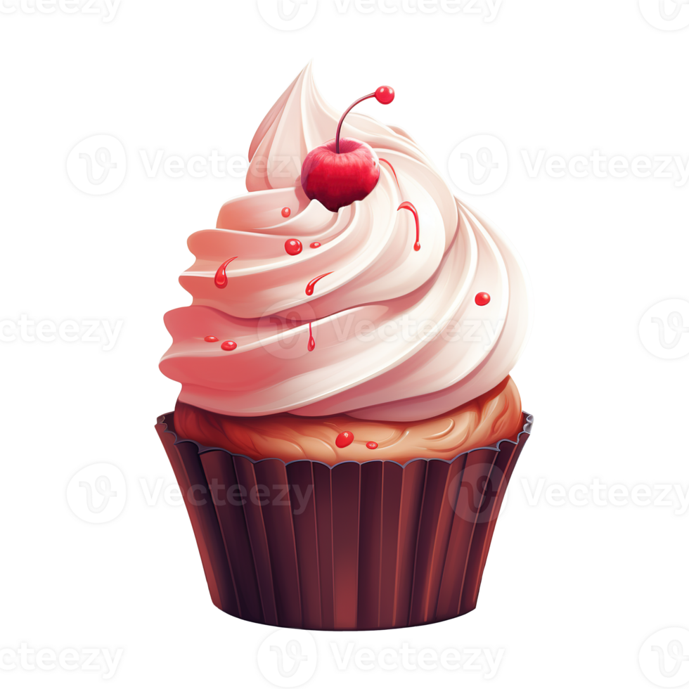 AI generated Cupcake with White Frosting and a Cherry. AI generated image png