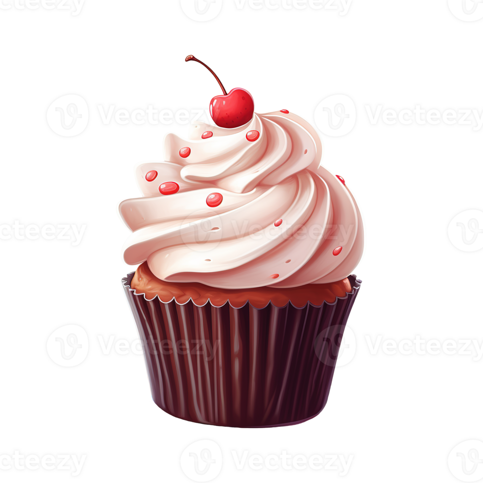 AI generated Cupcake with White Frosting and a Cherry. AI generated image png