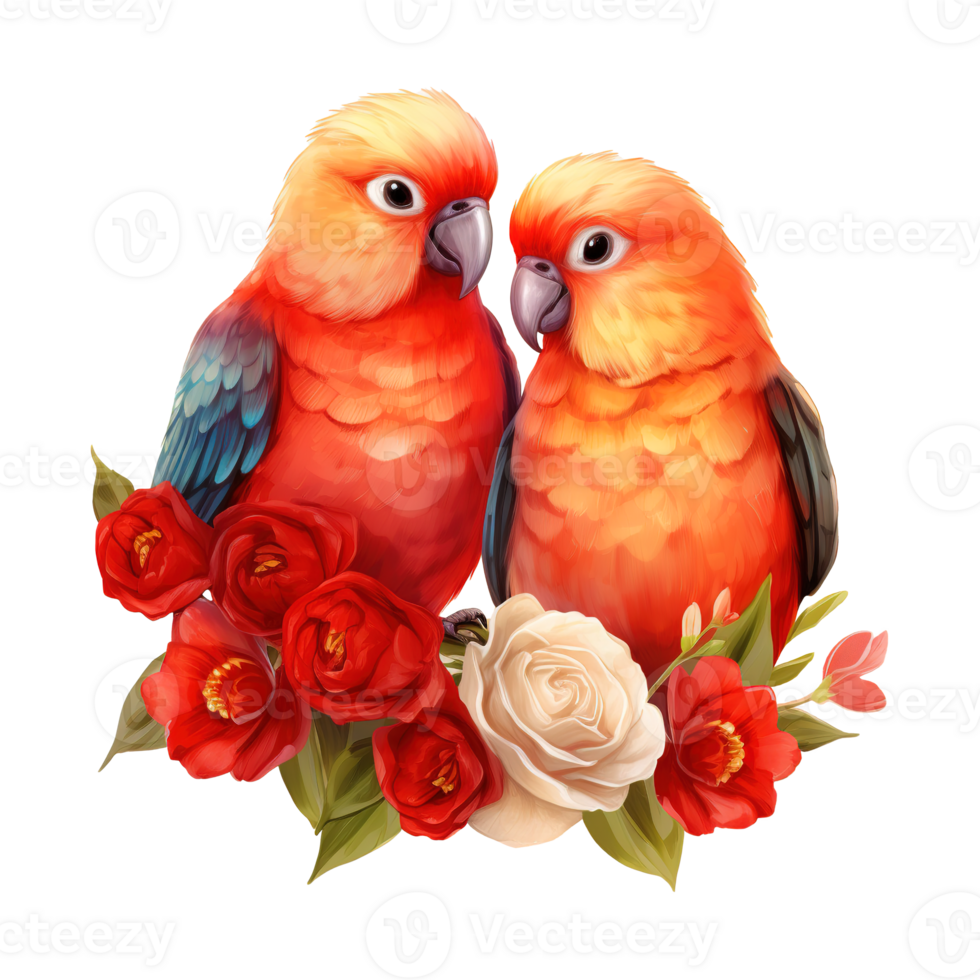 AI generated Two Birds with Red Roses. AI Generated Image png