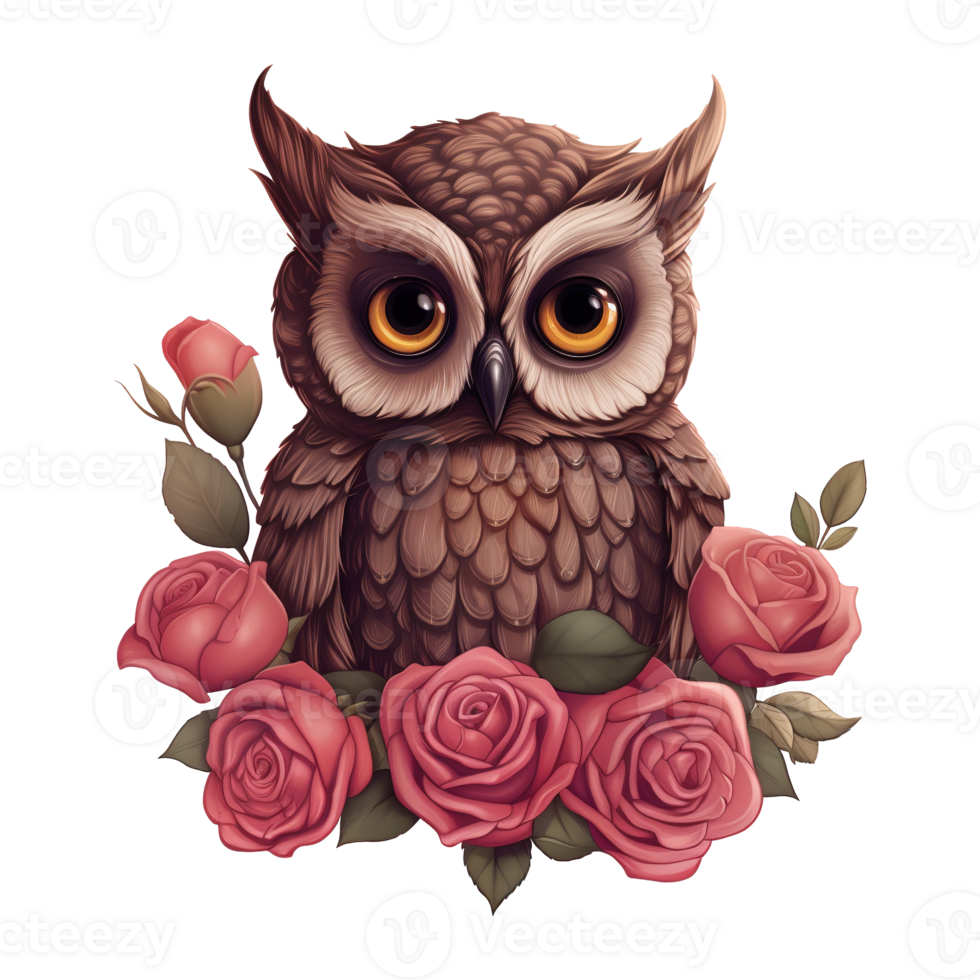 AI generated Owl Sitting on a Branch of Roses. AI Generated Image png