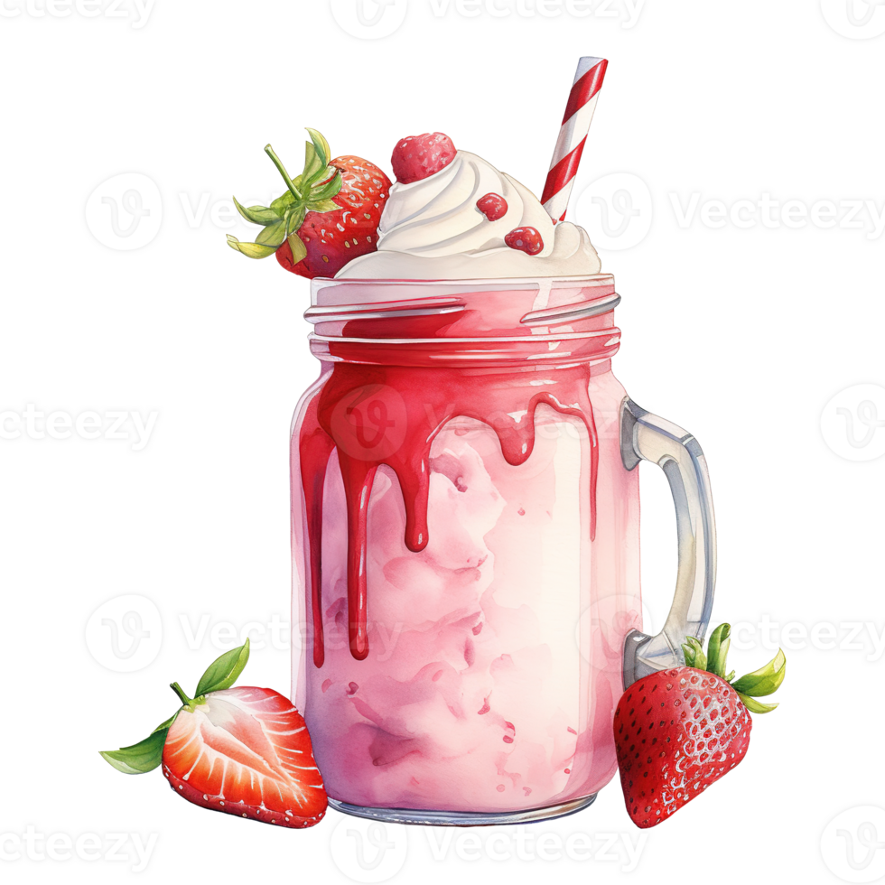 AI generated Strawberry Milkshake with Whipped Cream. AI Generated Image png
