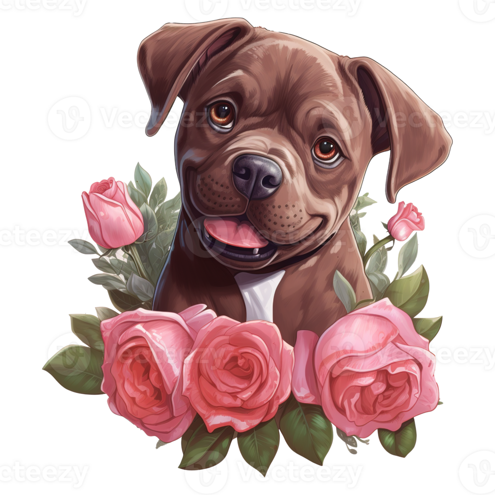 AI generated Dog with Pink Rose on the Neck. AI Generated Image png