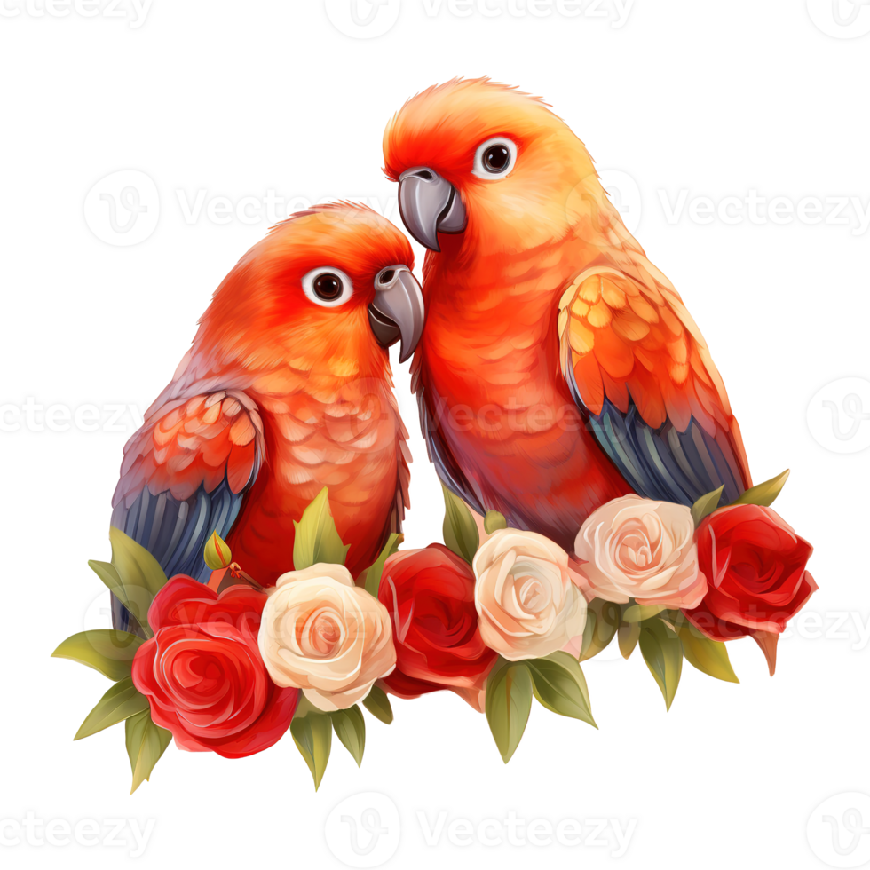 AI generated Two Birds with Red Roses. AI Generated Image png