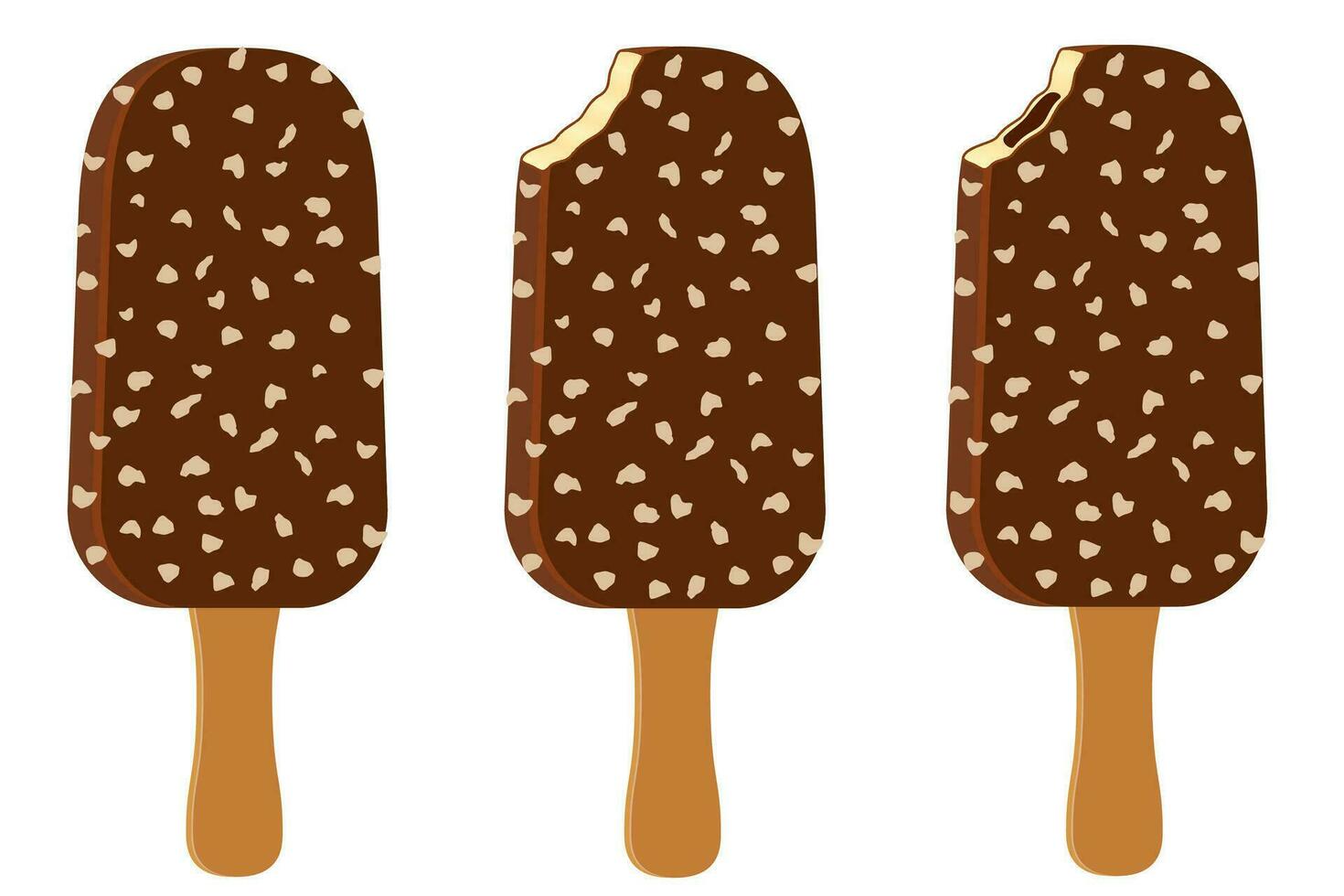 helado en glaseado de chocolate en la ilustración de vector de stock de palo aislado sobre fondo blanco