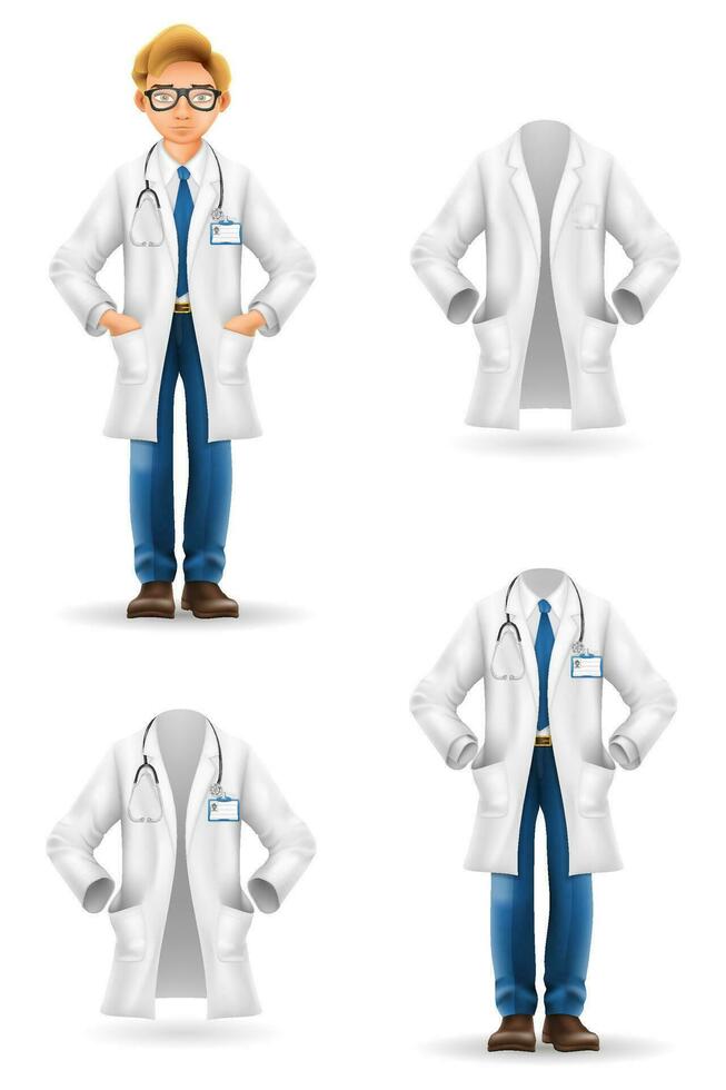 médico en un túnica, uniforme, trabajo ropa vector ilustración aislado en blanco antecedentes