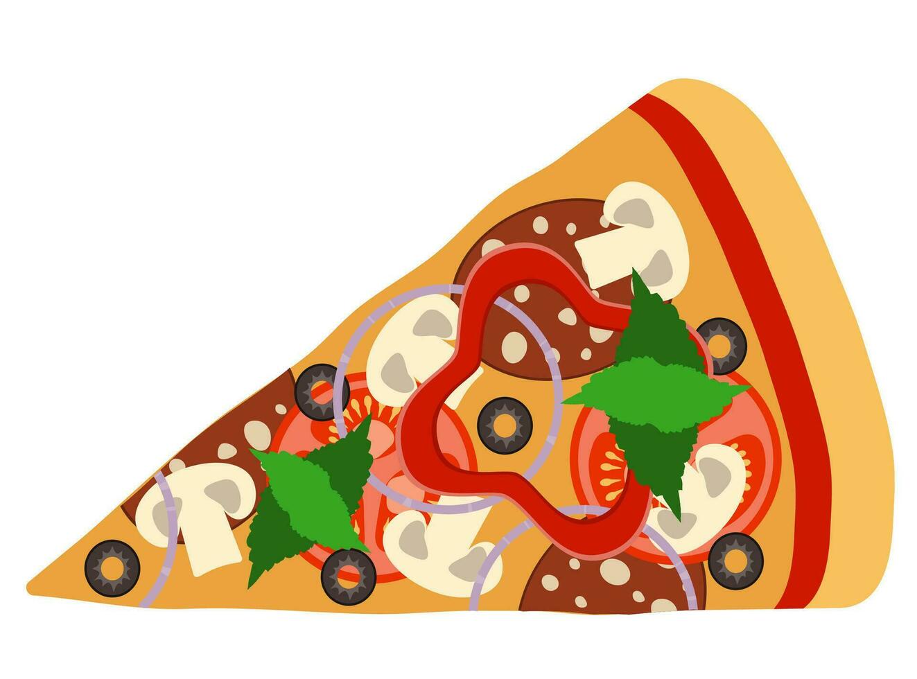 big round pizza with cheese tomato salami olive champignon onion stock vector illustration isolated on white background
