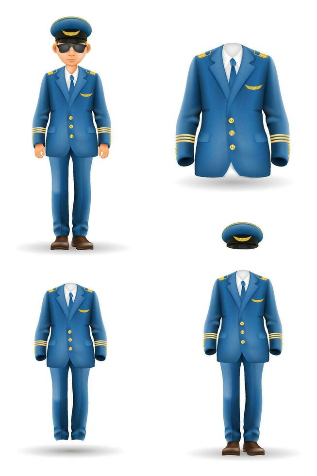 piloto uniforme traje trabajo ropa vector ilustración aislado en blanco antecedentes