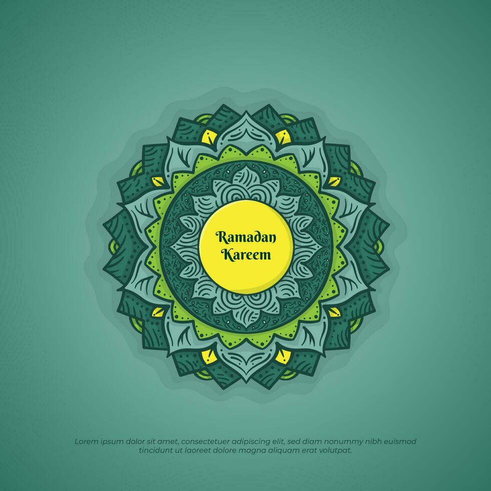 mandala en mano dibujado diseño con verde antecedentes diseño para Ramadán kareem Campaña vector