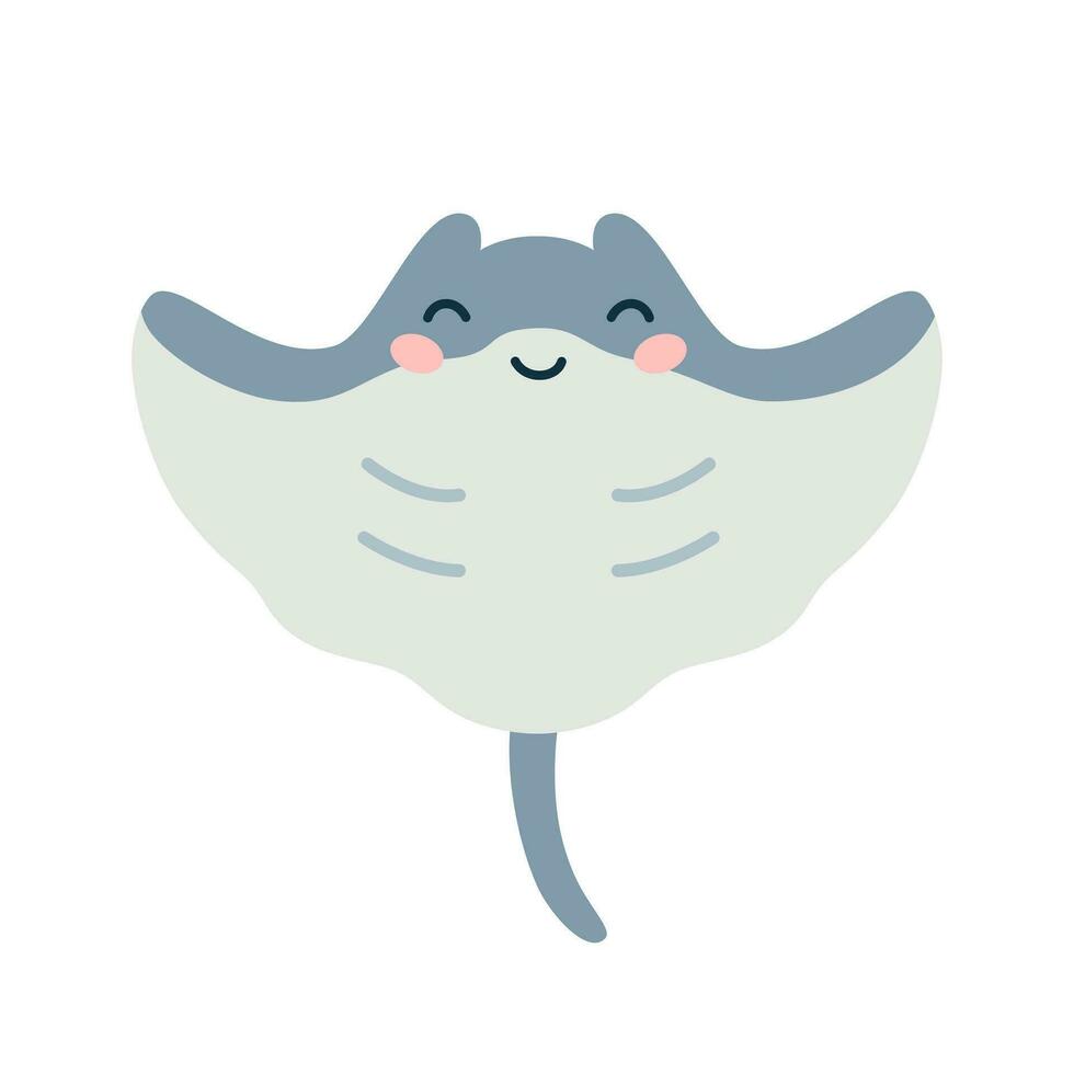 dibujos animados mano dibujado contento bebé mantarraya en aislado blanco antecedentes. personaje de el mar animales para el logo, mascota, diseño. vector ilustración