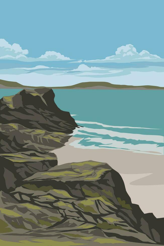Beach landscape with rock formation vector