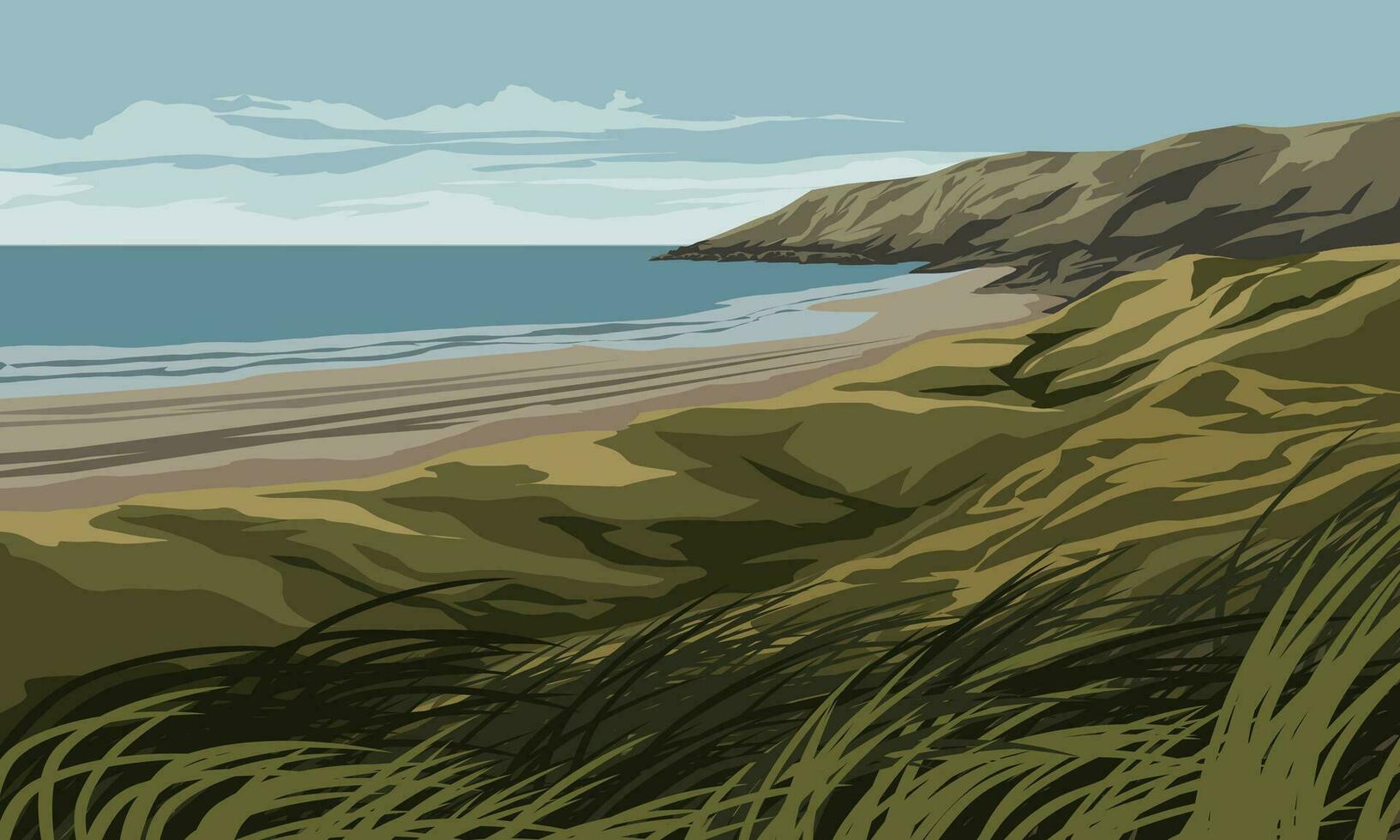 Vector illustration of beach with hill