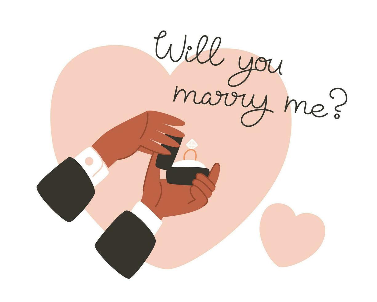 A man proposes marriage holding a box with a ring vector