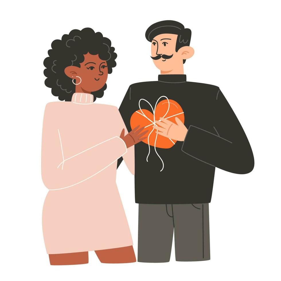 A young couple in love are hugging on Valentine's Day vector