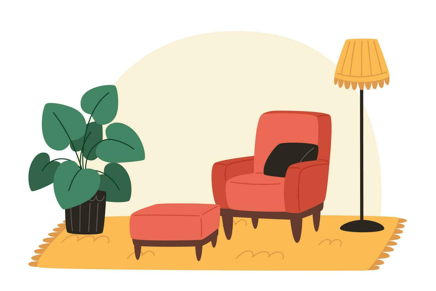 Cozy living room with armchair and potted plants in flat style vector