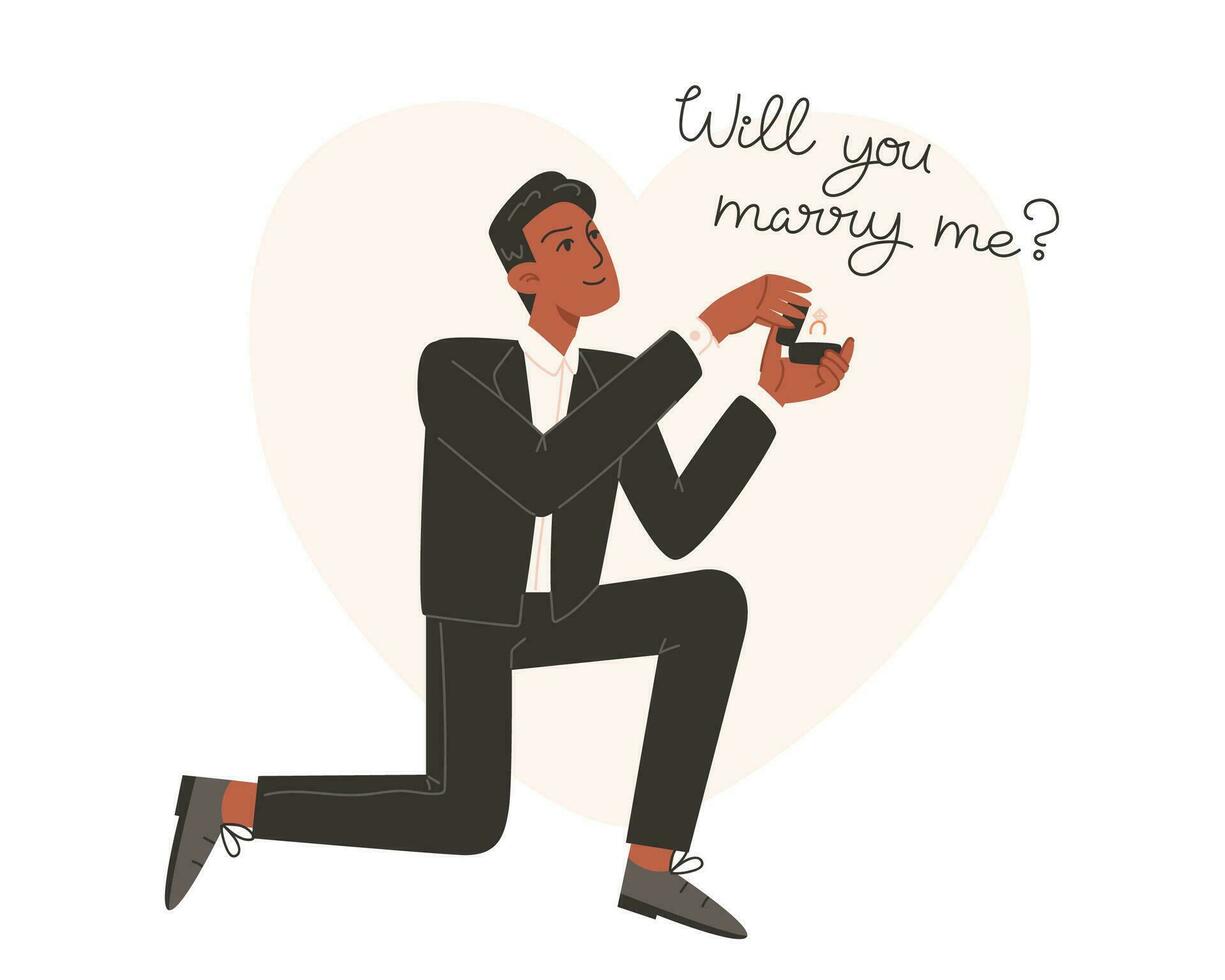 A man gets down on one knee and marriage proposals vector