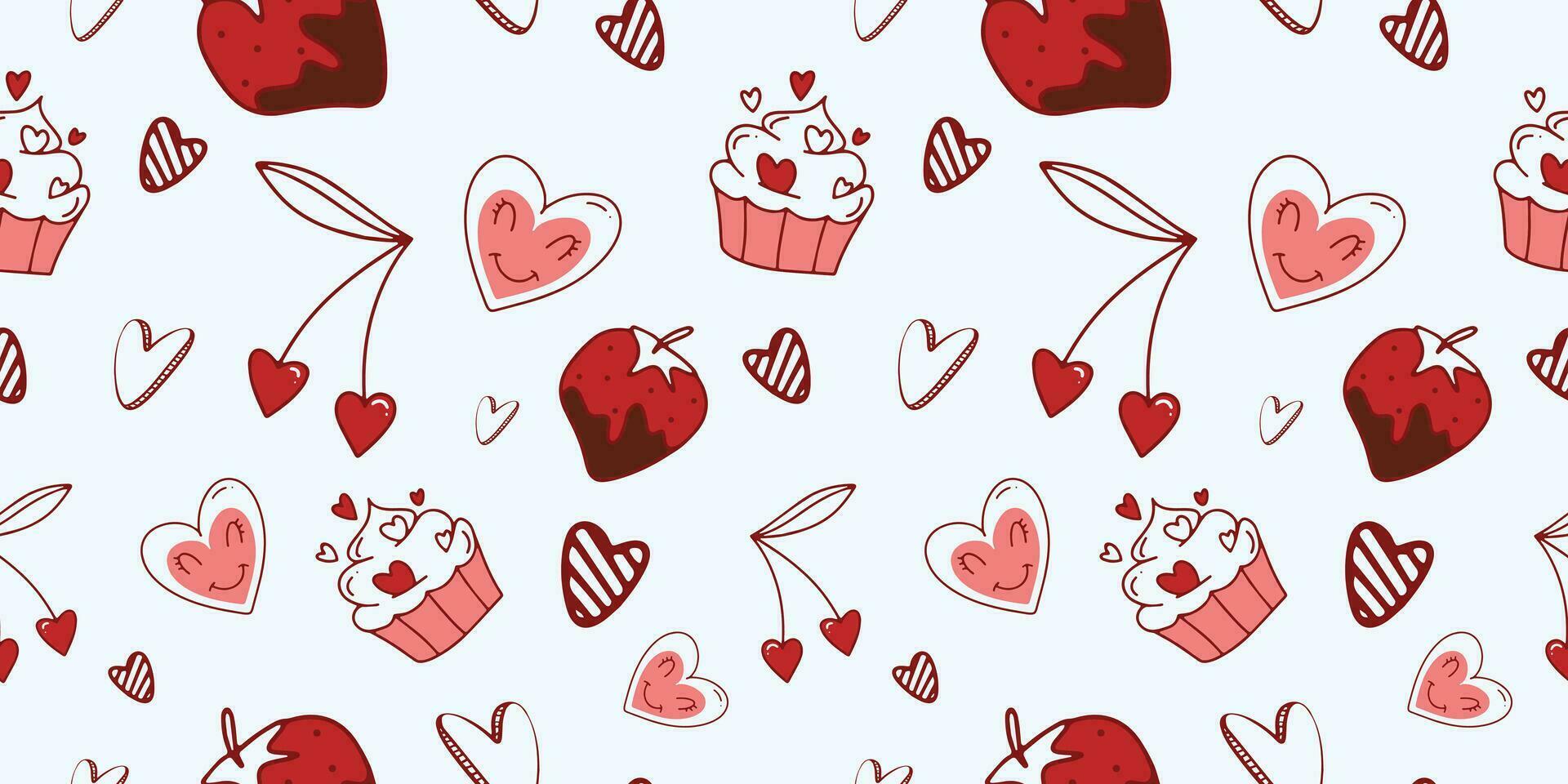 Seamless pattern for Valentine's Day with heart and love elements on a white background. Vector doodle theme set, romance for cards, banners, flyers, invitation, blog, wrapping paper, prints.