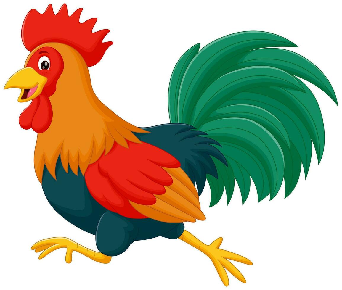 Cute Rooster Cartoon Running Vector Illustration. Animal Nature Icon Concept Isolated Premium Vector