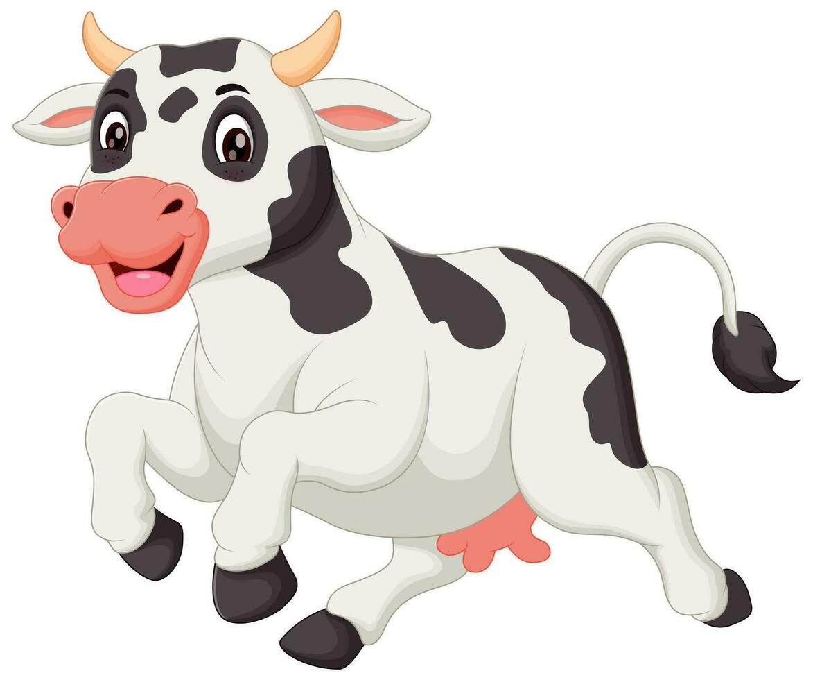 Cute Cow Cartoon Running Vector Illustration. Animal Nature Icon Concept Isolated Premium Vector