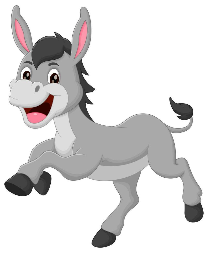 Cute Donkey Cartoon Running Vector Illustration. Animal Nature Icon Concept Isolated Premium Vector