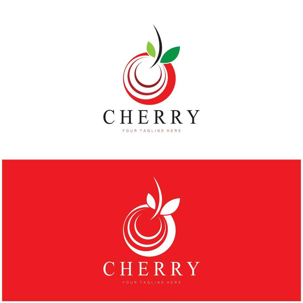 Fresh cherry fruit logo with minimalist leaf line art style. for fruit shop, cherry farm, cake, business, vector