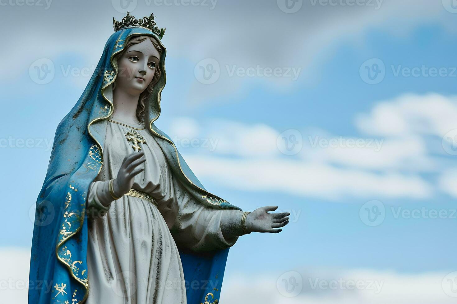 AI generated Our lady of grace, blessed Virgin Mary against background of sky with clouds photo