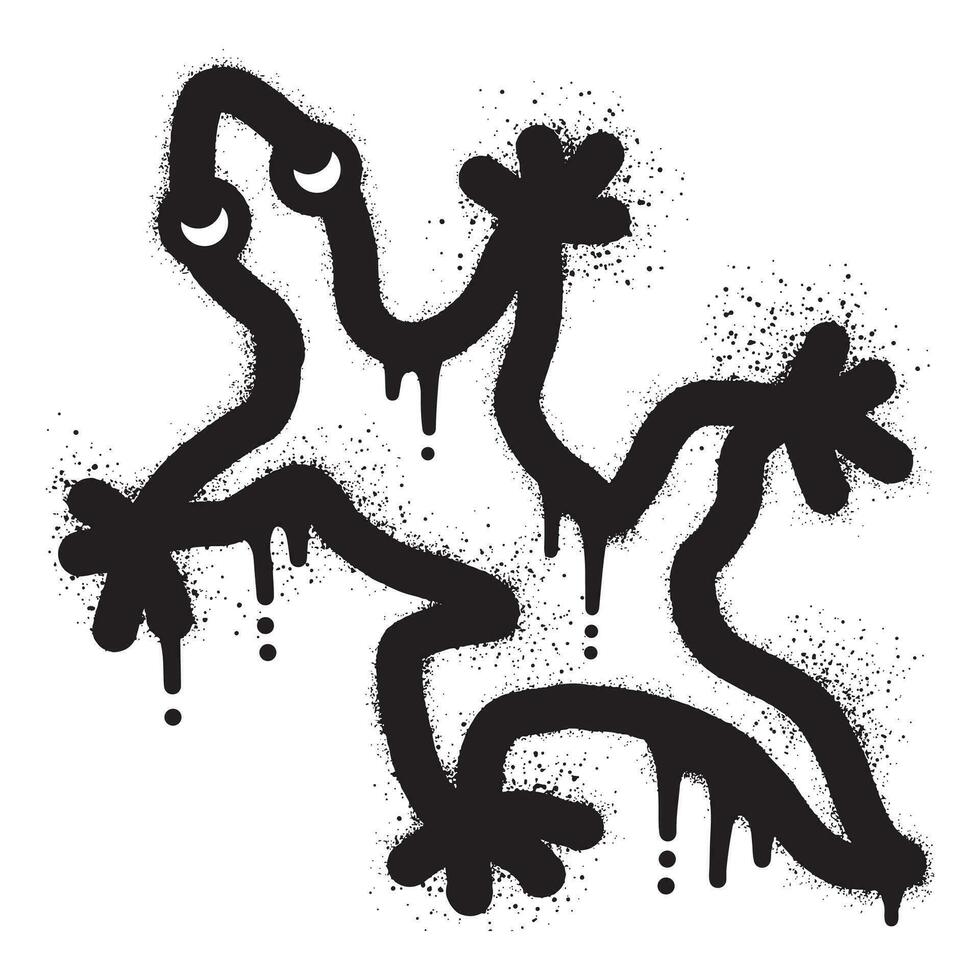 Lizard graffiti drawn with black spray paint vector