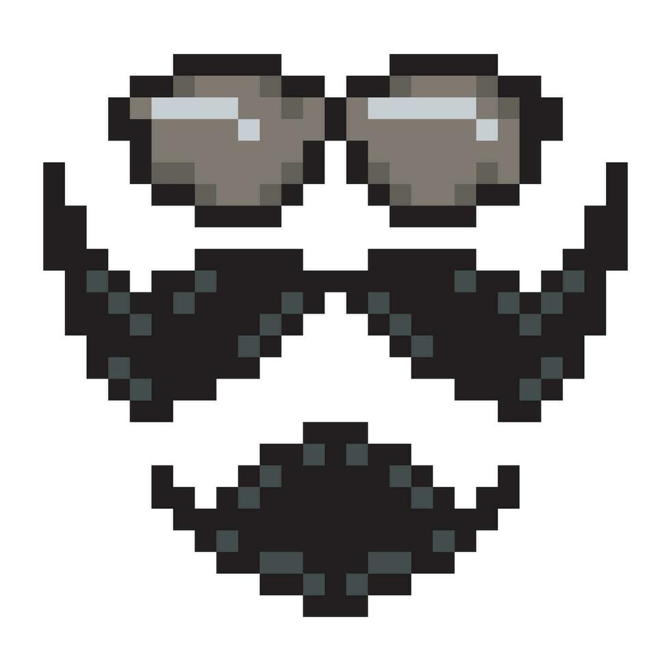 Mustache beard and glasses in pixel art vector