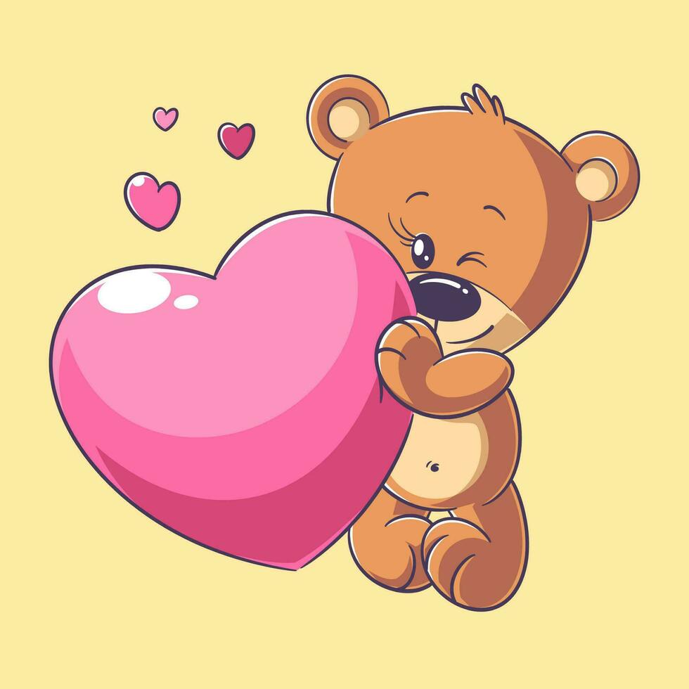 Cute bear carrying heart vector