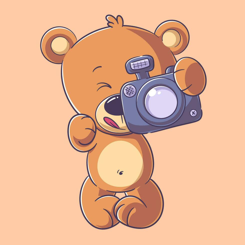 Cute teddy bear carrying a camera vector