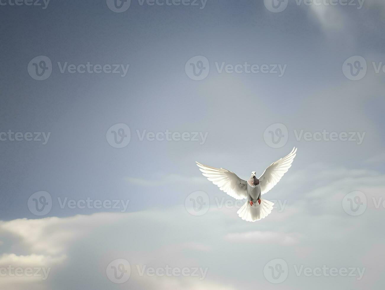 AI generated White pigeon or dove flying in cloudy sky photo