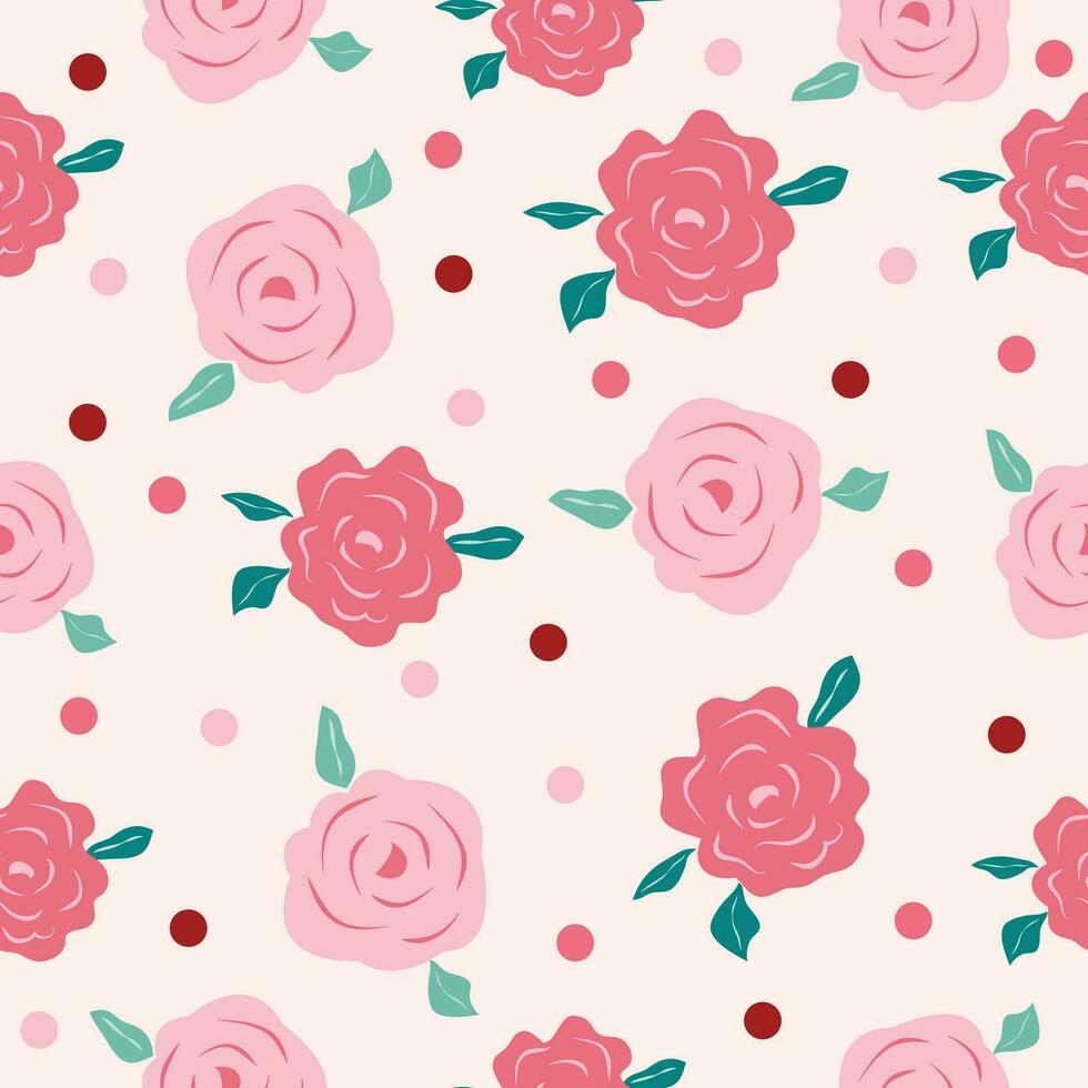 cute pink red roses seamless pattern or background vector illustration