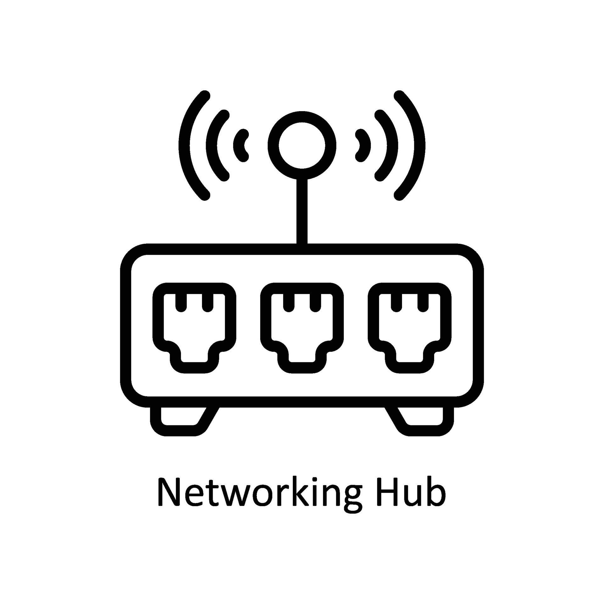 Networking Hub vector outline icon style illustration. EPS 10 File