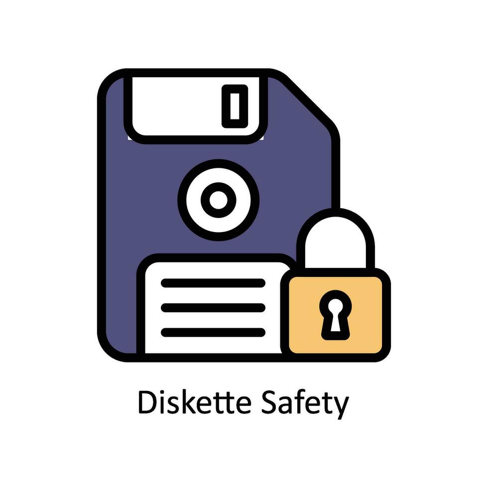Diskette Safety vector Filled outline icon style illustration. EPS 10 File