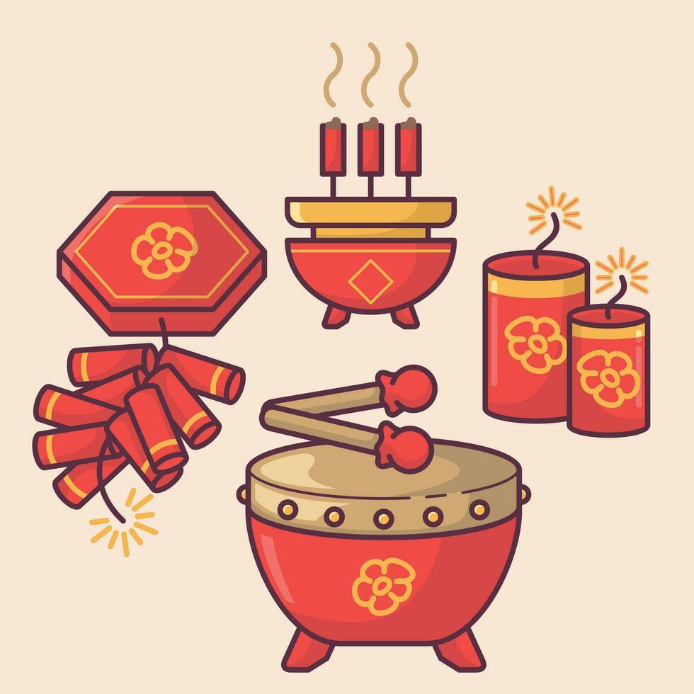 Chinese Lunar New Year celebration traditional holiday icon vector art materials. colorful and neat design