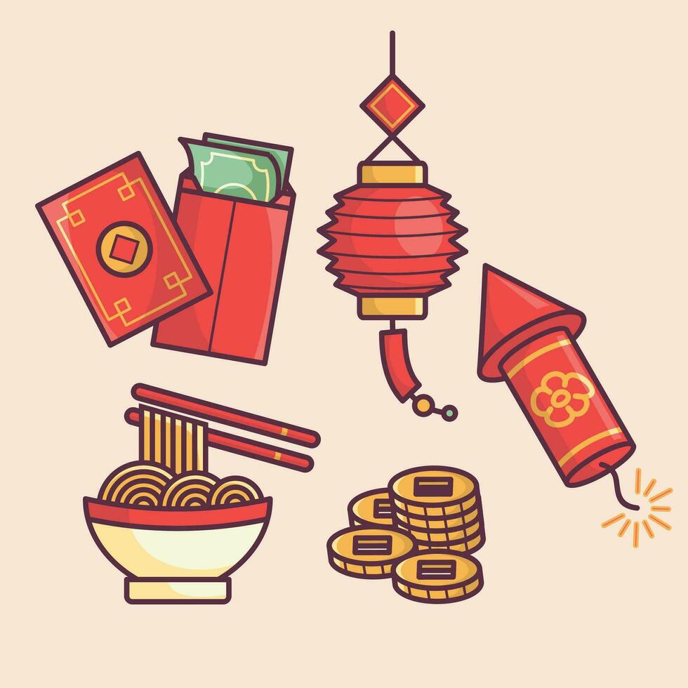 Chinese Lunar New Year celebration traditional holiday icon vector art materials. colorful and neat design