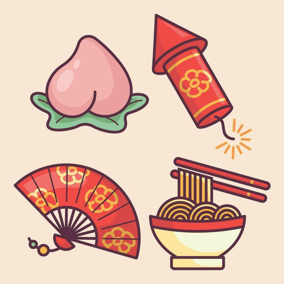 Chinese Lunar New Year celebration traditional holiday icon vector art materials. colorful and neat design