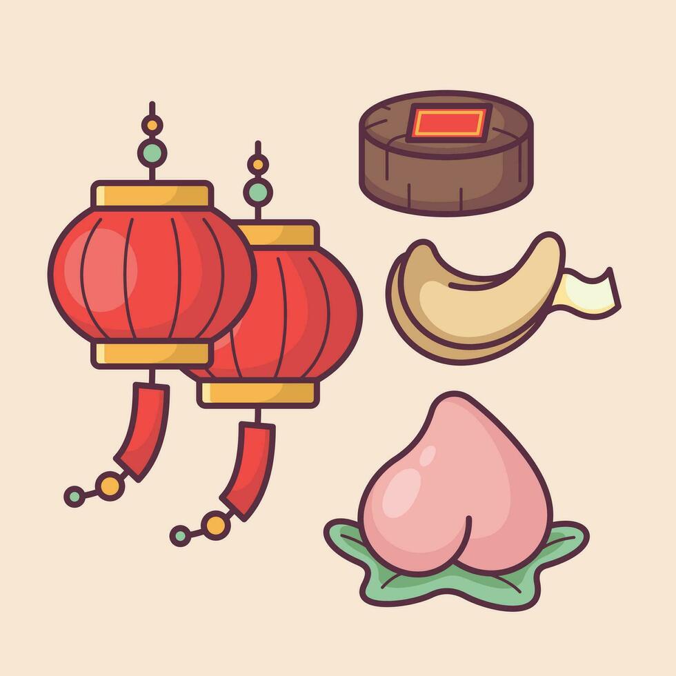 Chinese Lunar New Year celebration traditional holiday icon vector art materials. colorful and neat design