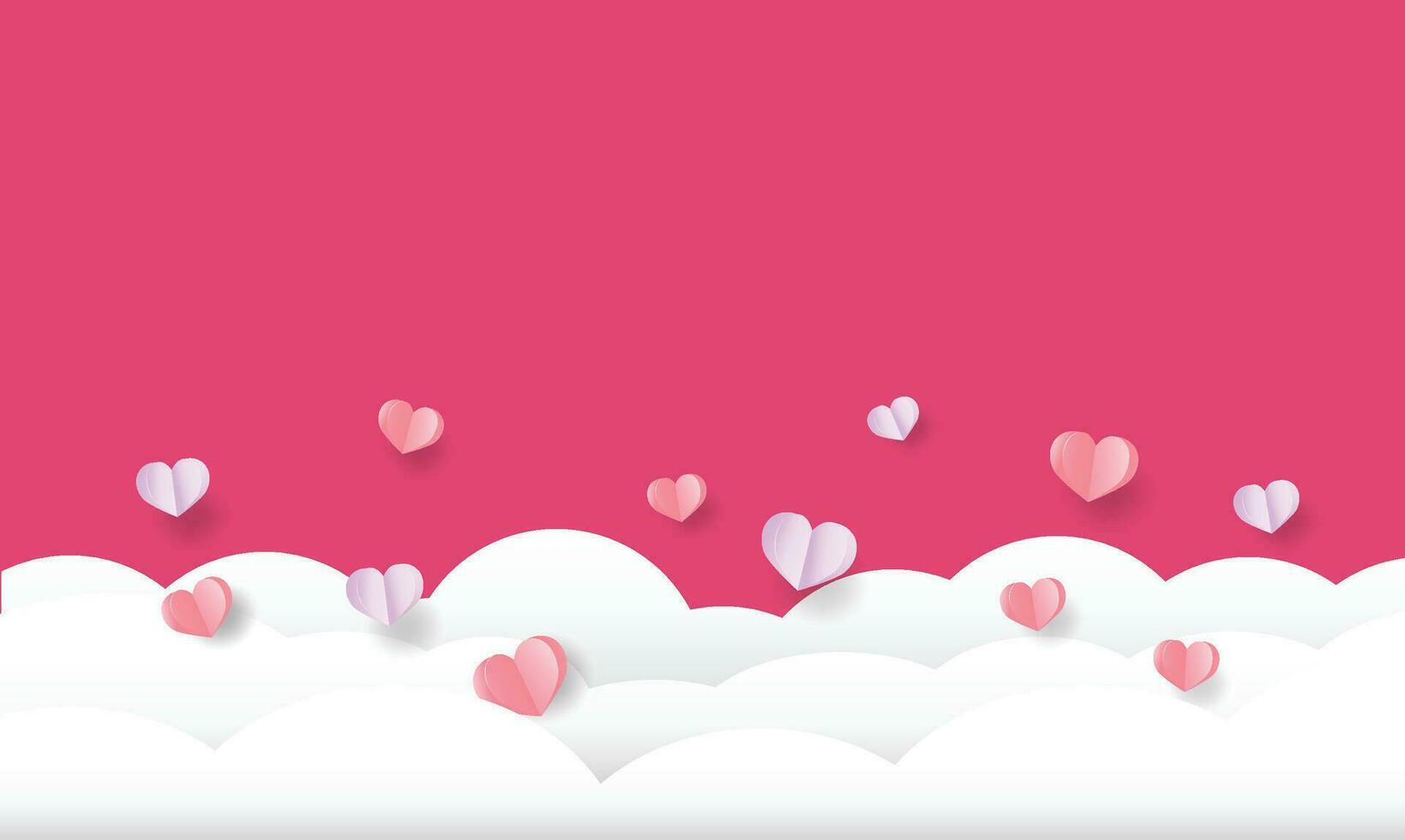 valentine day, hearts and clouds in the sky , paper art style vector