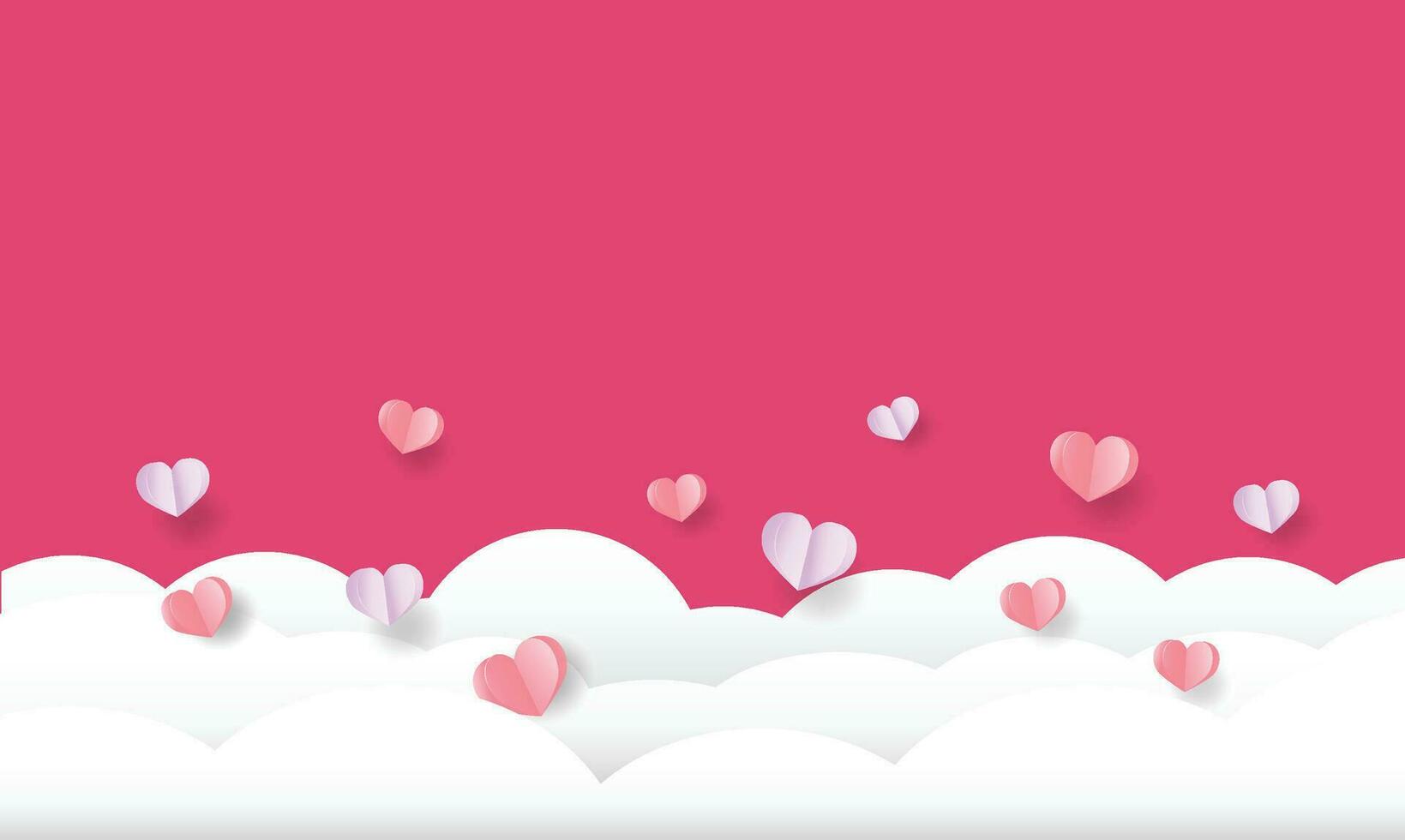 enamorado día, corazones y nubes en el cielo , papel Arte estilo vector