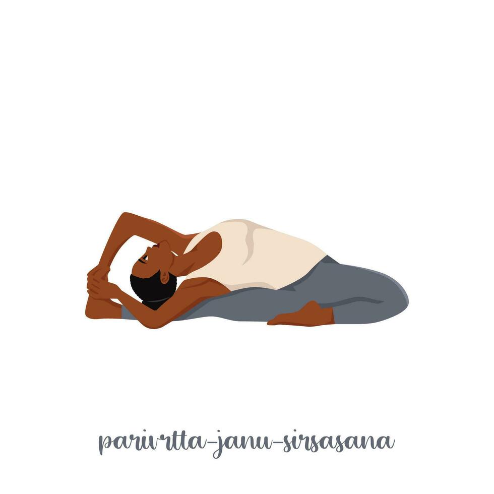 Woman doing Revolved Head to Knee Pose. Parivrtta janu sirsasana. vector