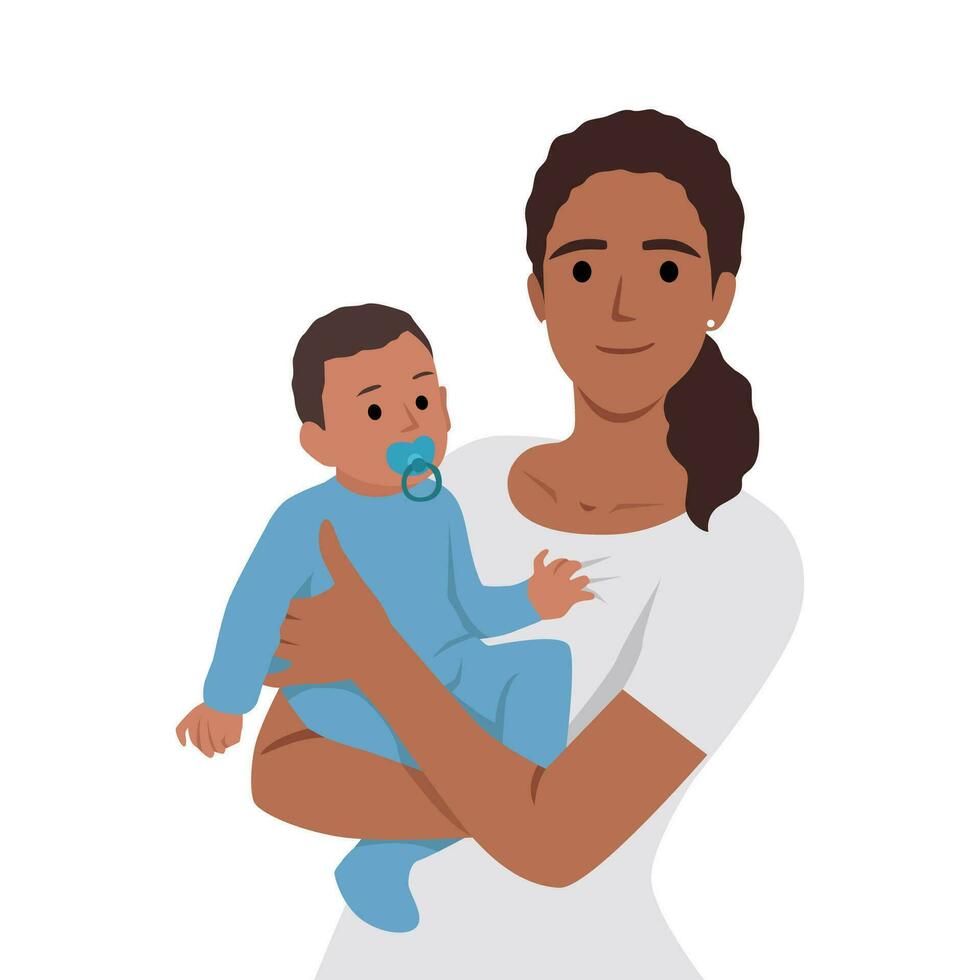 Illustration Of Mother Holding Baby Son In Arms. vector