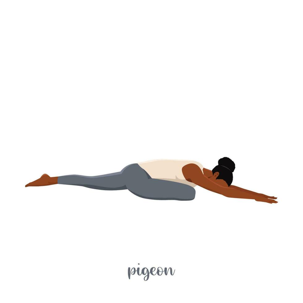 mujer haciendo Paloma actitud o eka pada rajakapotasana yoga pose. vector