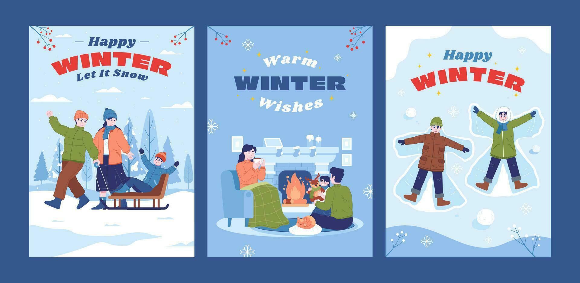Happy winter holiday greeting cards collection vector