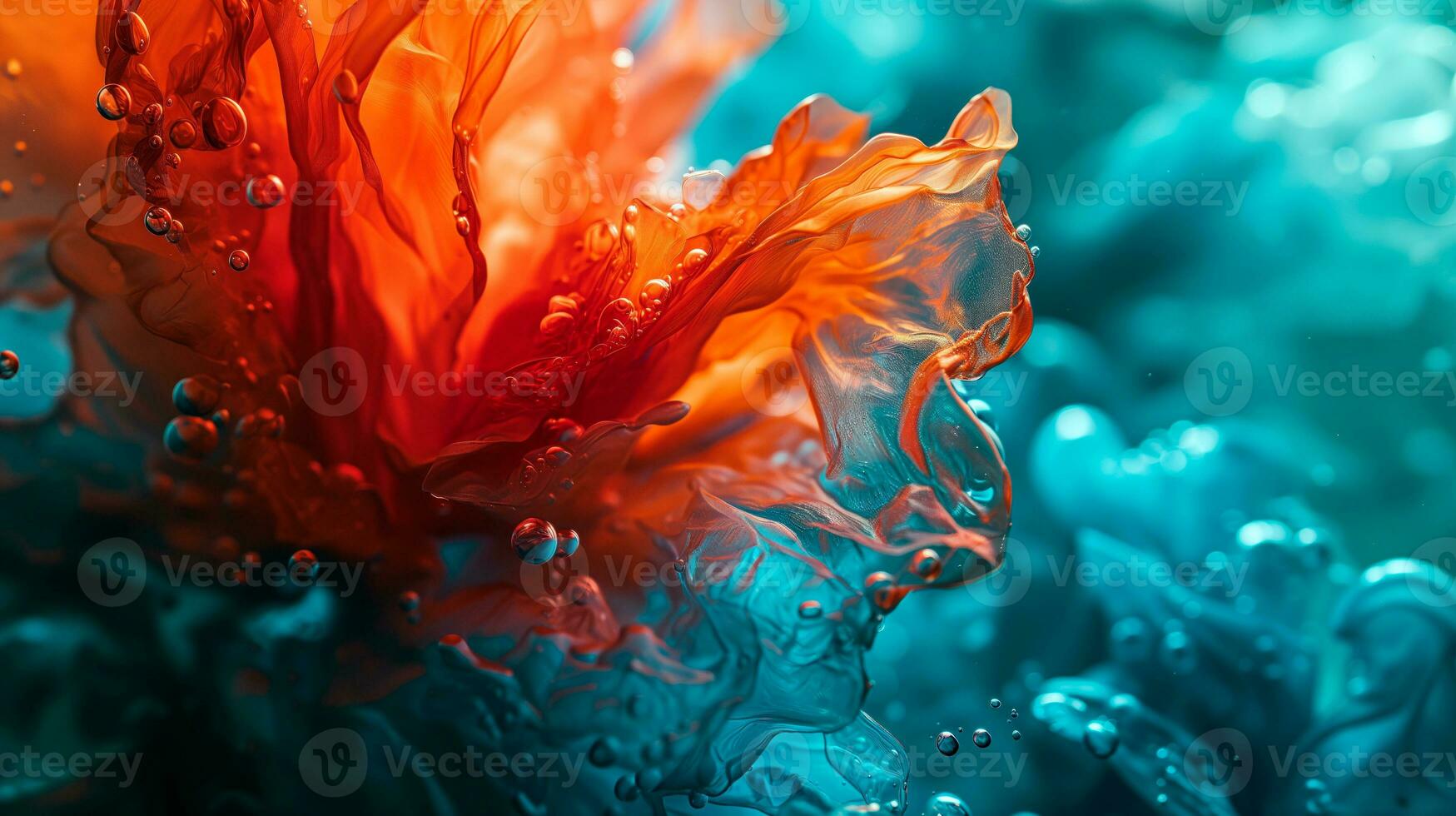 AI generated Colorful abstract bokeh background. Texture wallpaper with glossy details in gold, blue, red and dark colors. Header for websites, promotion, advertisement or product presentation. photo