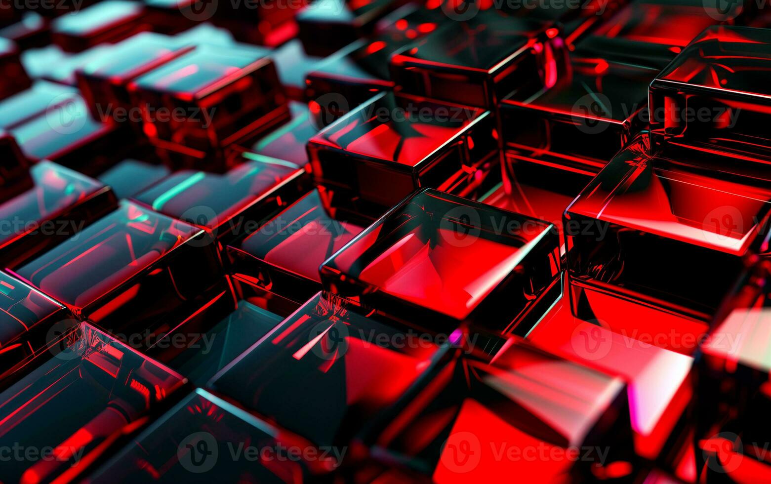 AI generated Futuristic abstract wallpaper with nano neon crystal squares in vivid red and yellow colors. Business background technology presentation concept. photo