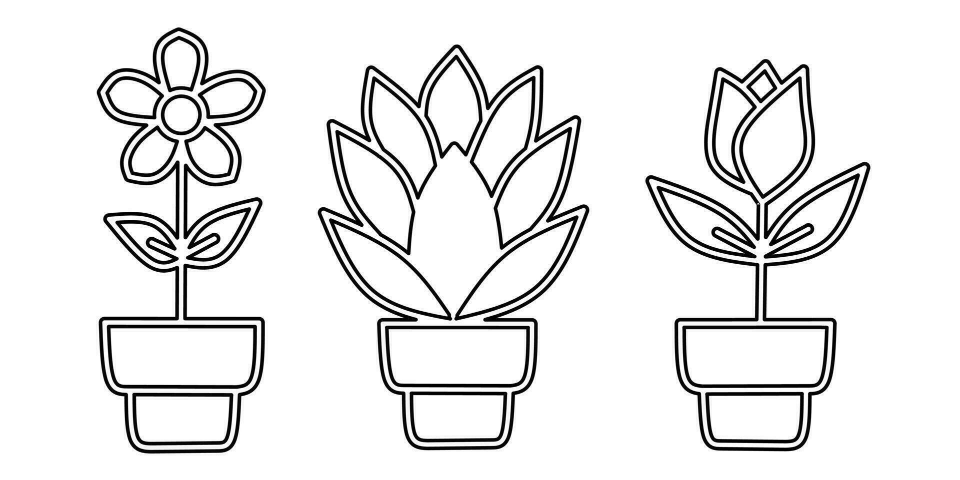 Flower in pots icon black line design. Stock vector illustration.