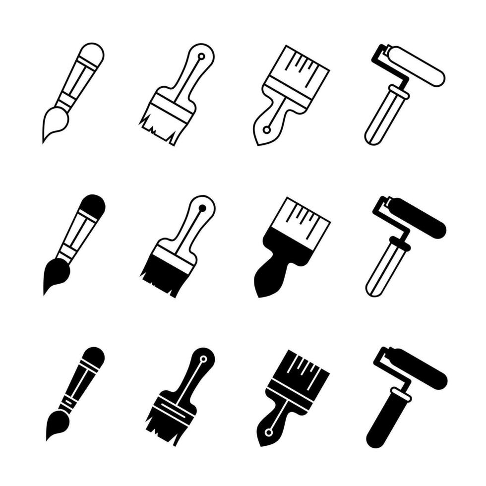 Paint brush icon illustration collection. Black and white design icon for business. Stock vector. vector