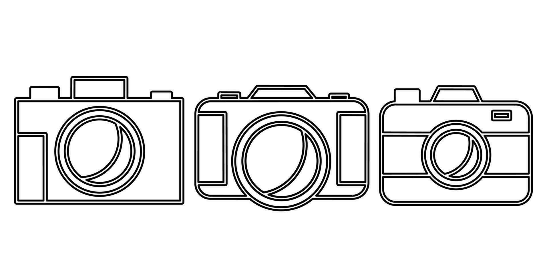 Camera icon black line design. Stock vector illustration.